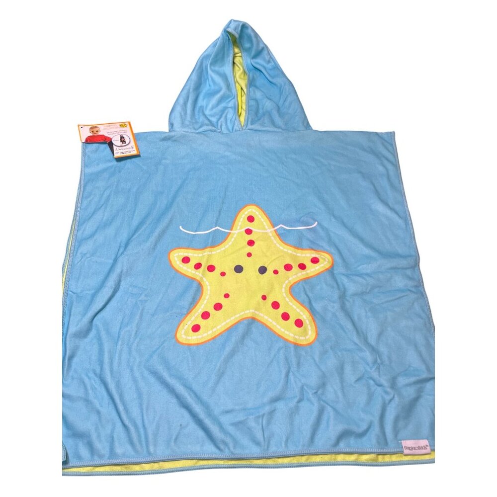 Reversible Kids Hooded Towel Poncho FlapJackKids Great Catch Fish Upon Star NWT